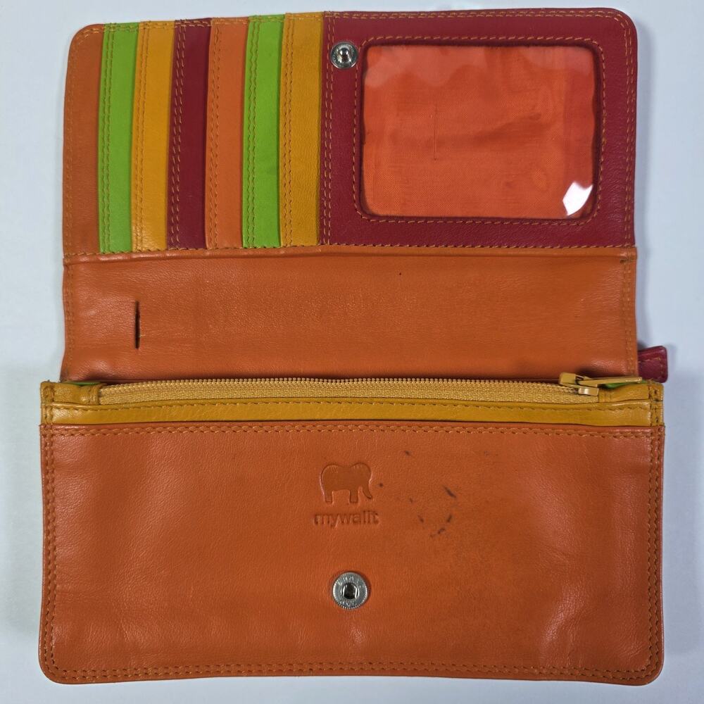 Mywalit Womens Rainbow Multicolor Leather Wallet Orange ID Bifold Card Holder